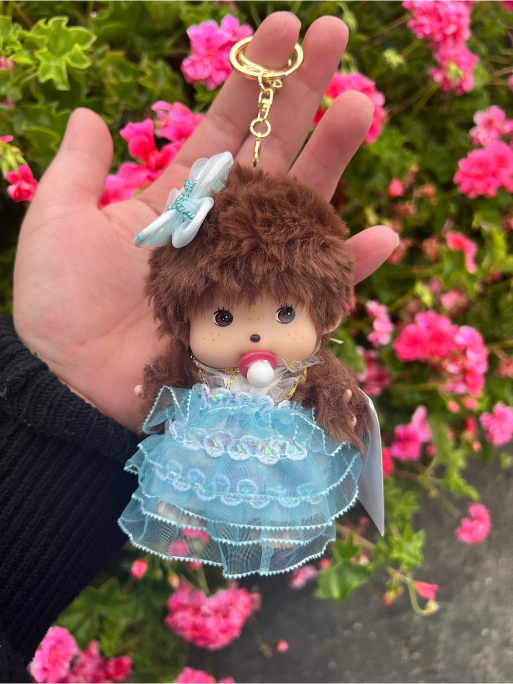 MONQUIQUI PLUSH IN BLUE DRESS KEYCHAIN